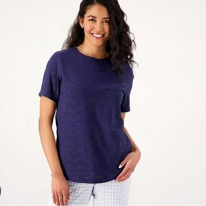 New Denim & Co Eyelet Crew Short Sleeve Top sz XL